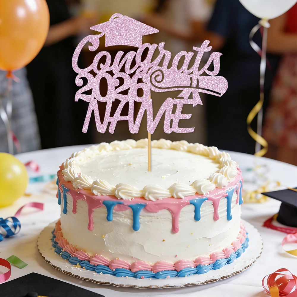 1pcs Custom Name Congrats Grad Cake Topper, Personalized Graduation cap Cake Topper Grad 2026 Cake Topper Graduation Party Decor