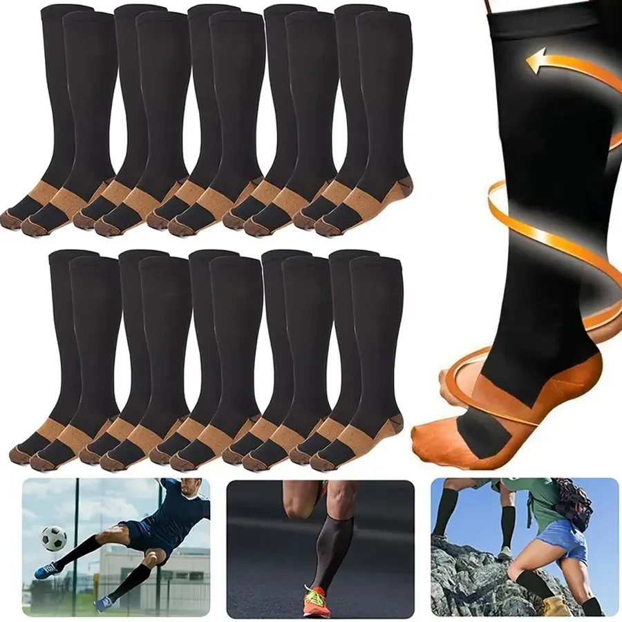 

10 pairs copper fiber compression socks for men and women -running and traveling for nurses and pregnant women mid-calf design