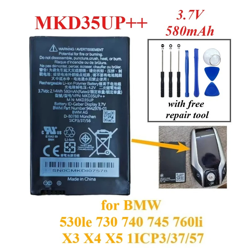 MKD35UP for BMW 530le 730 740 745 760li X3 X4 X5 1ICP3/37/57 Remote LCD Key ID-Geber Display 3.7V 580mAh Integrated Circuit Chip