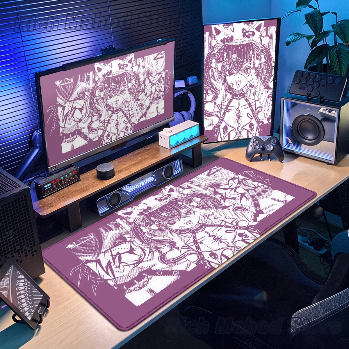 Gothic Anime Girl Mouse Pad Pink Mousepad Big Mouse Mat Computer Large Playmat Rubber Rug Desk Mat Girls Design 90x40 Mausepad