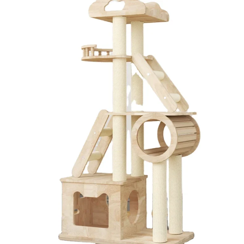 

Modern New Style Solid Wood Cat Tree Tower Natural Scratching House Climbing Frame for Big Cats for Playing and Climbing