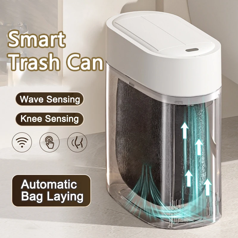 

Sensor Trash Can with Lid 9L Two-way Automatic Bagging Adsorption Trash Bin Home Kitchen Toilet Narrow Slit Wall Mount Waste Bin