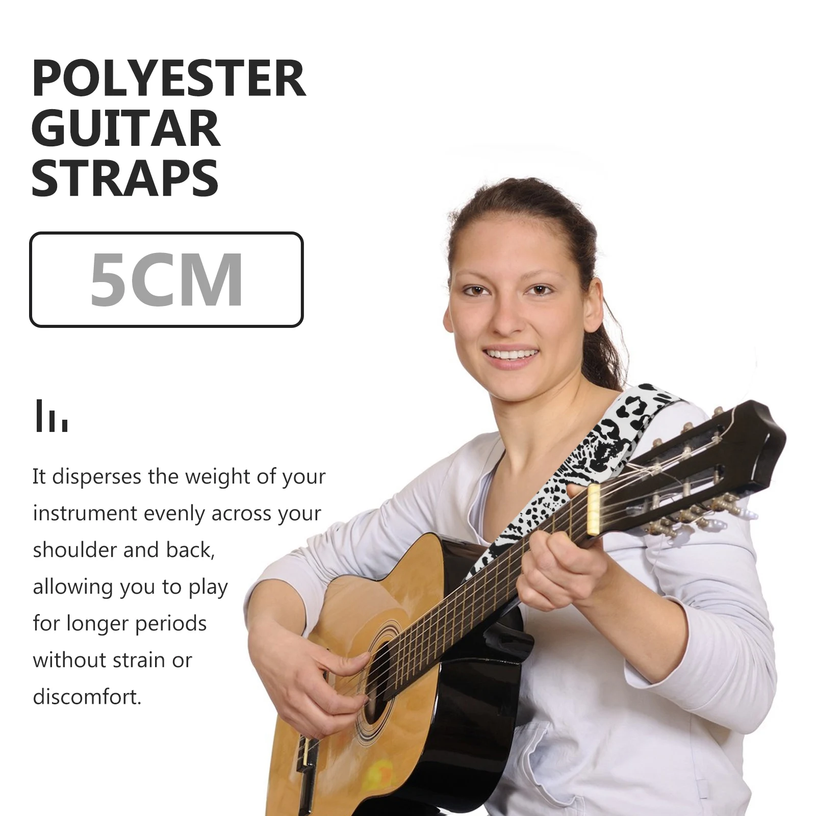 

1pc Decorative Guitar Strap Creative Printed Shoulder Strap For Electric Bass Classical Guitar Black White Lightweight Fashion