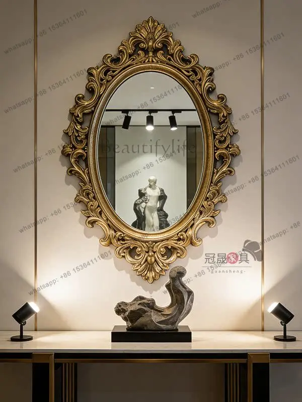 

European special-shaped living room entrance wall-mounted decorative mirror bathroom engraved bathroom mirror