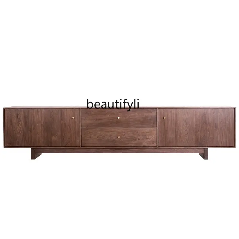 

Nordic Solid Wood Furniture Black Walnut Wooden TV Cabinet Living Room Floor Cabinet Locker TV Stand Household Light Luxury