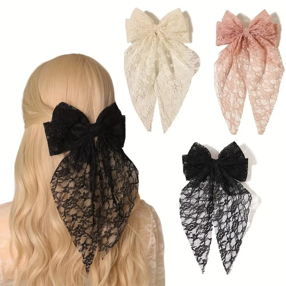 Fashion Cut-out Lace Hair Clip Lace Butterfly Knot Korean Style Spring Clamp Bow Fabric Vintage Hairpin For Women