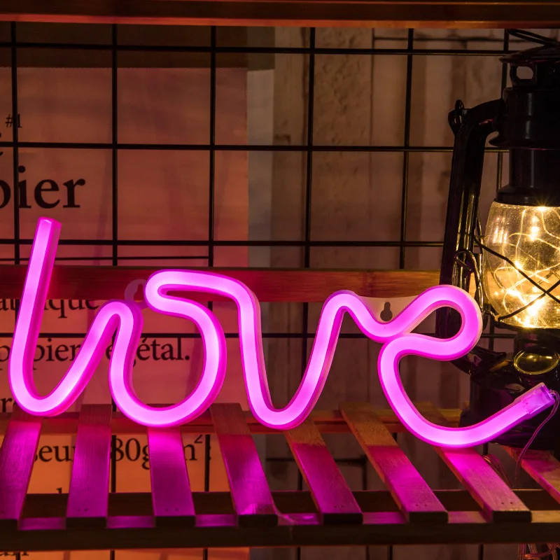 LOVE neon light, USB/alimentato a batteria, proposta regalo romantico di san valentino, luce per l\'atmosfera di nozze, decorazione della parete di