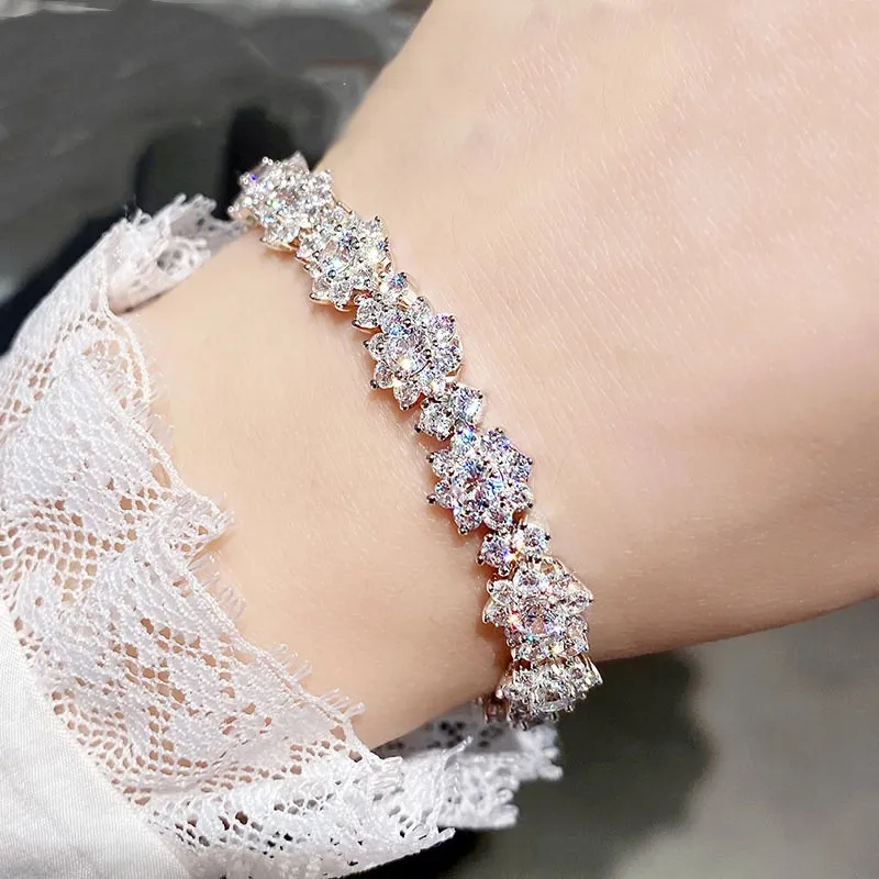 JW Luxury Zircon Flower Romantic Bracelets For Women Plated 925 Silver Sapphire Gemstone Rhinestone Bangle Fine Jewelry Gifts