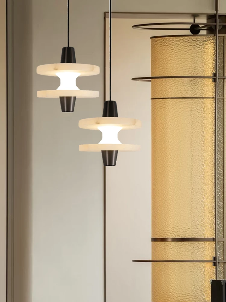 سلسلة الرخام على شكل علوي مصابيح معلقة للسقف المرمر قلادة أضواء النحاس LED الإنارة غرفة المعيشة ما بعد الحداثة بريق #1