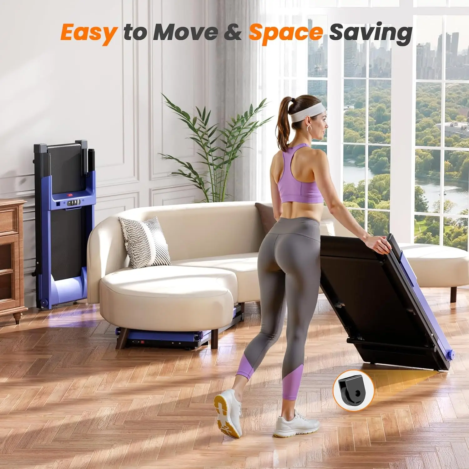 جهاز سير مدمج 4 في 1 قابل للطي مع مائل للياقة البدنية المنزلية، يدعم 300 رطل، مثالي للمساحات الصغيرة التي تعمل بالتحكم اليدوي
