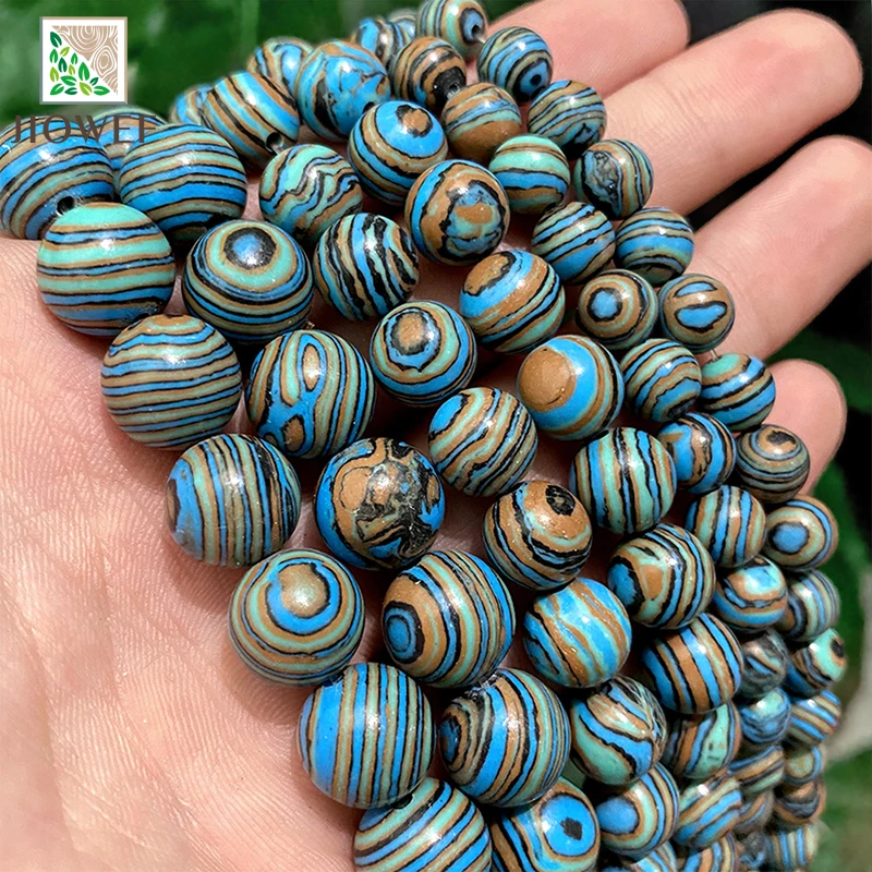 Blue Lace Malachite Stone Loose Round Spacer Beads DIY Bracelet Earrings for Fashion Jewelry Making 15\