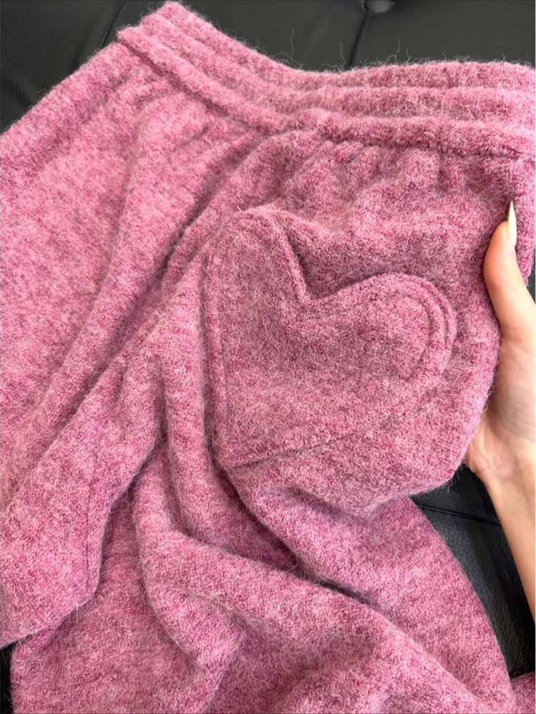 

Утепленные плюшевые брюки прямого кроя с карманами в форме сердца, женские, осенне-зимний стиль, теплые, повседневные, с высокой талией, корейская версия, женские брюки