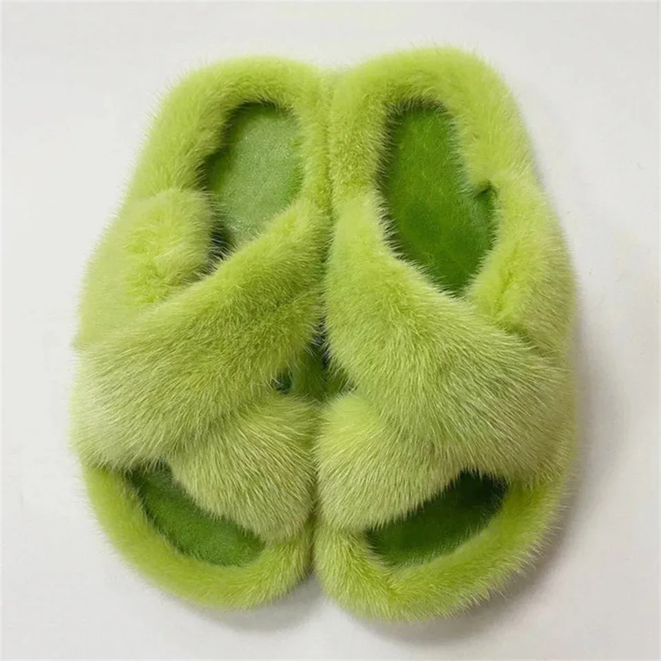Flauschige Echte Nerzfell-Damenhausschuhe für Innenbereich Herbst Winter Luxus-Designer-Slipper Lässige Hauspantoffeln aus Flauschigem Nerzfell – Detail 5