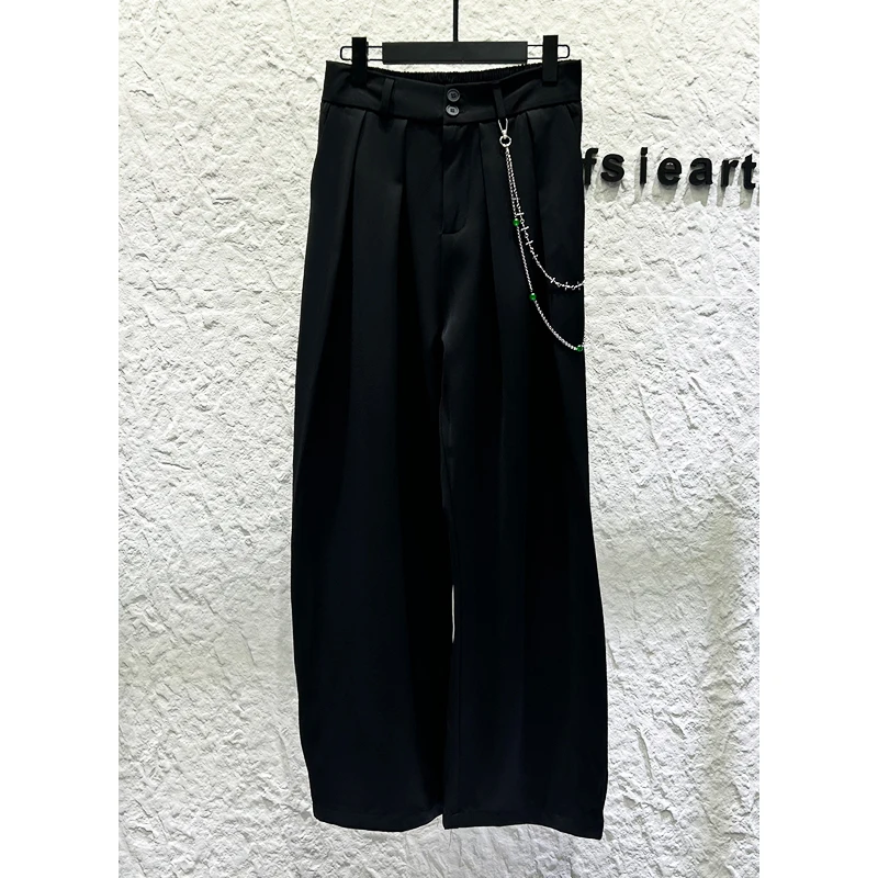 2025 New Style Personality Fashion Chain Casual Pants Men's Fashion Trend Loose Wide-Leg Straight Draped Pants