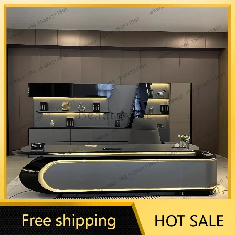LJY Luxury Combination Computer Desks Organizer Floor Design Secretary Modern Office Desk Wood Work Boss Escritorio Desk Furnitu