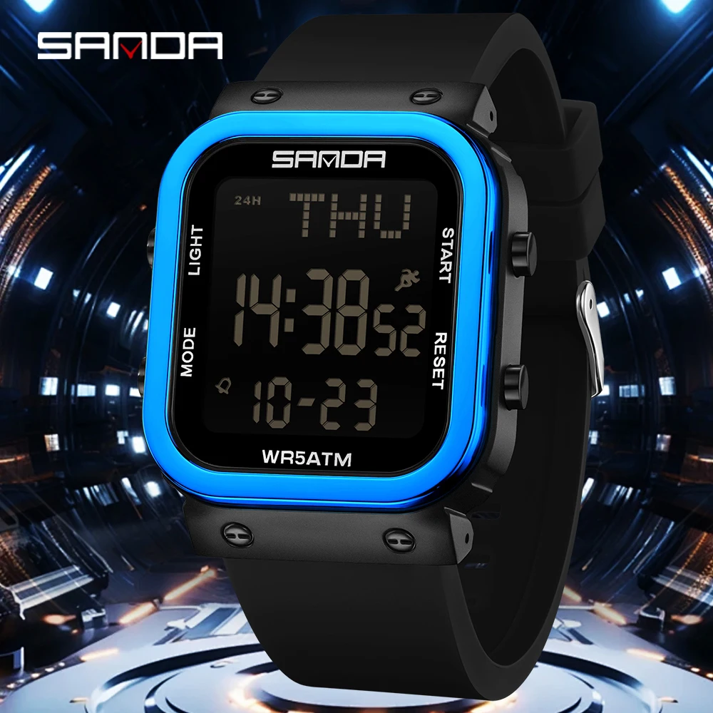 SANDA 9081 Men's Electronic Watch Alarm Clock Luminous Calendar Water Resistant Shockproof Fashion Sport Digital Watches for Man