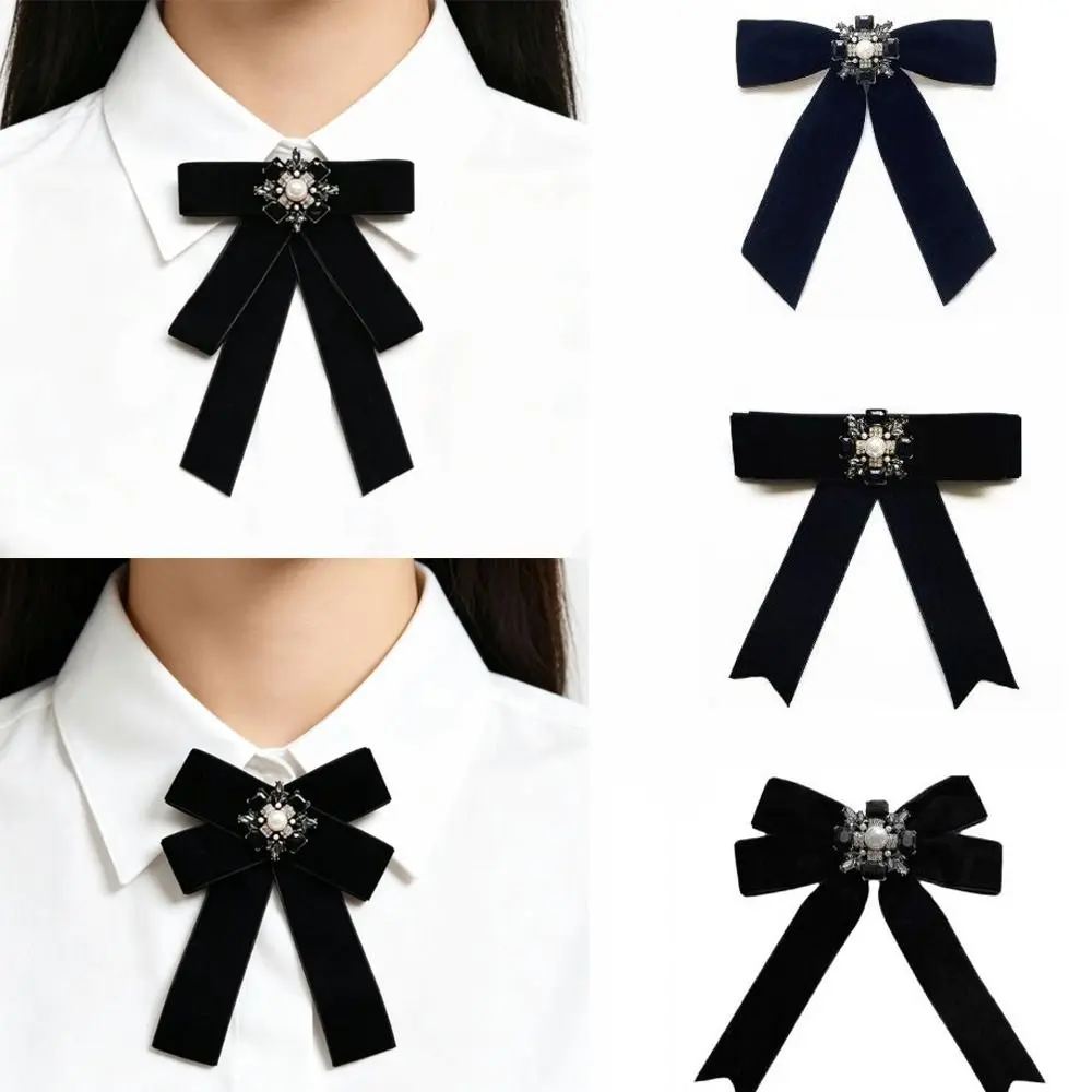 New Black Memorial Black Bowknot Brooches Velvet Crystal Rhinestone Ribbon Bowtie Brooch Bowtie Necktie Dress Shirt Accessories
