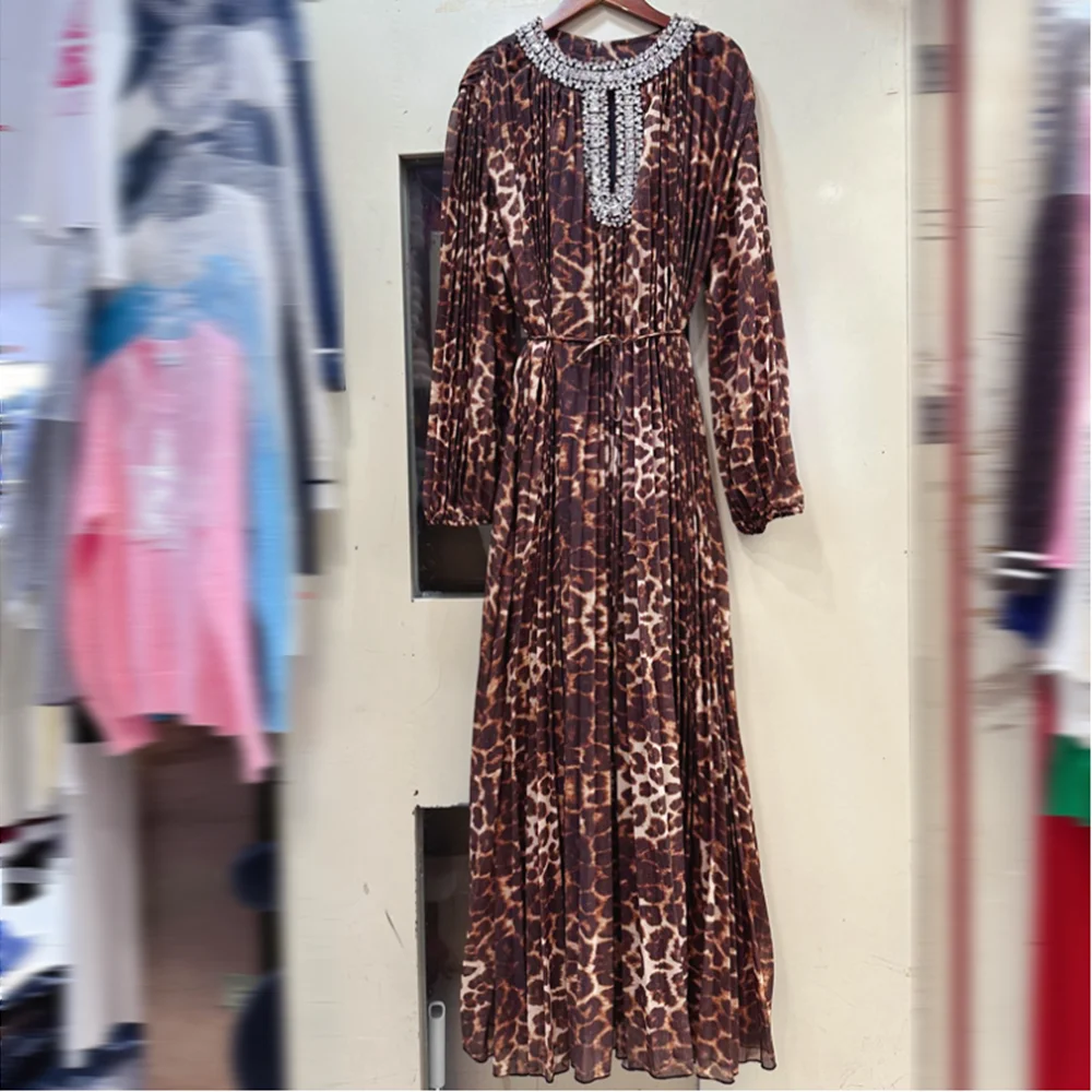 

Elegant Sexy High Waist leopard rhinestone Vacation Vestidos Slim Women Party Ceremonial Dress