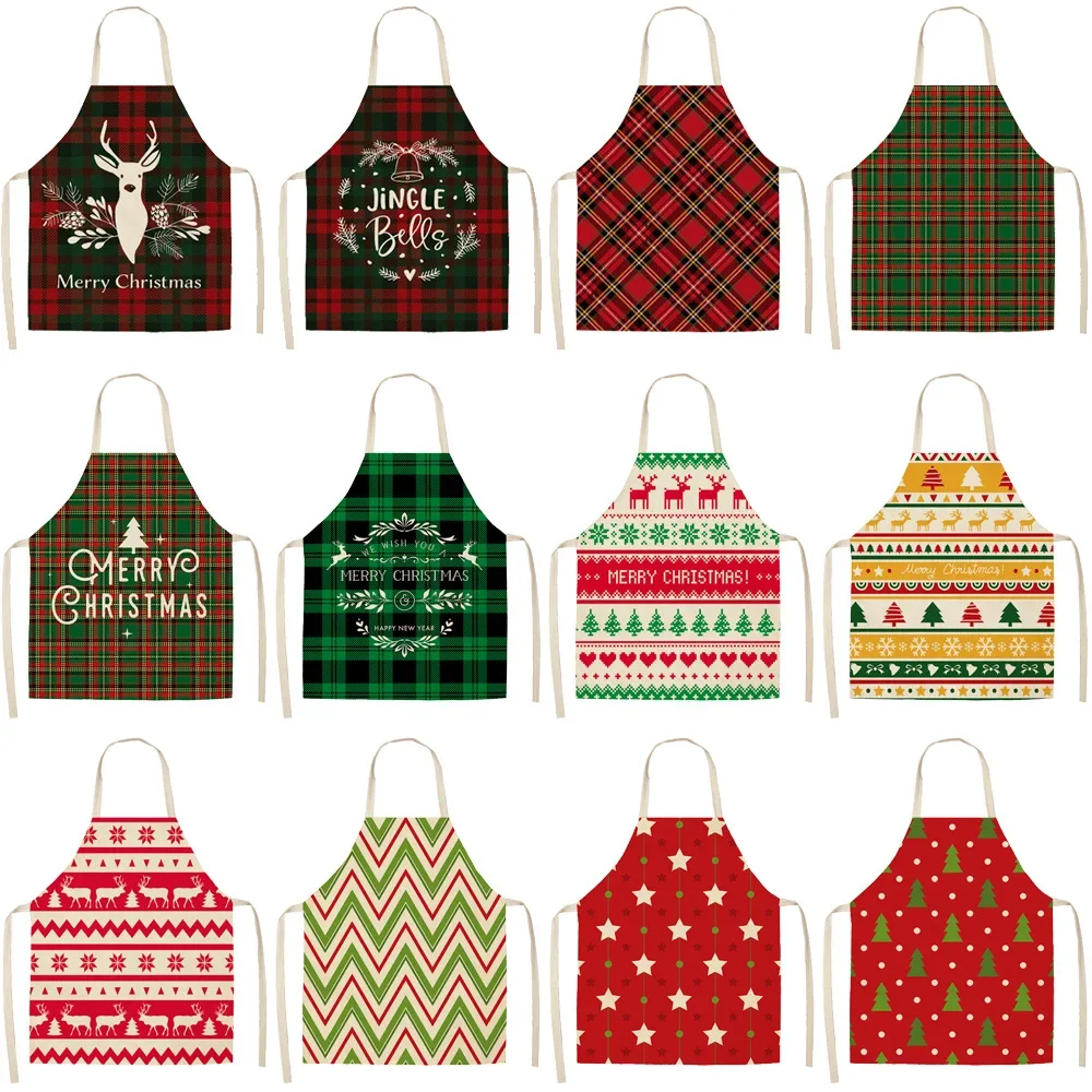 Nordic Style Christmas Kitchen Apron Xmas Tree Deer Printing Brief Adult Apron Kitchen Baking Cooking Accessories Bib Aprons