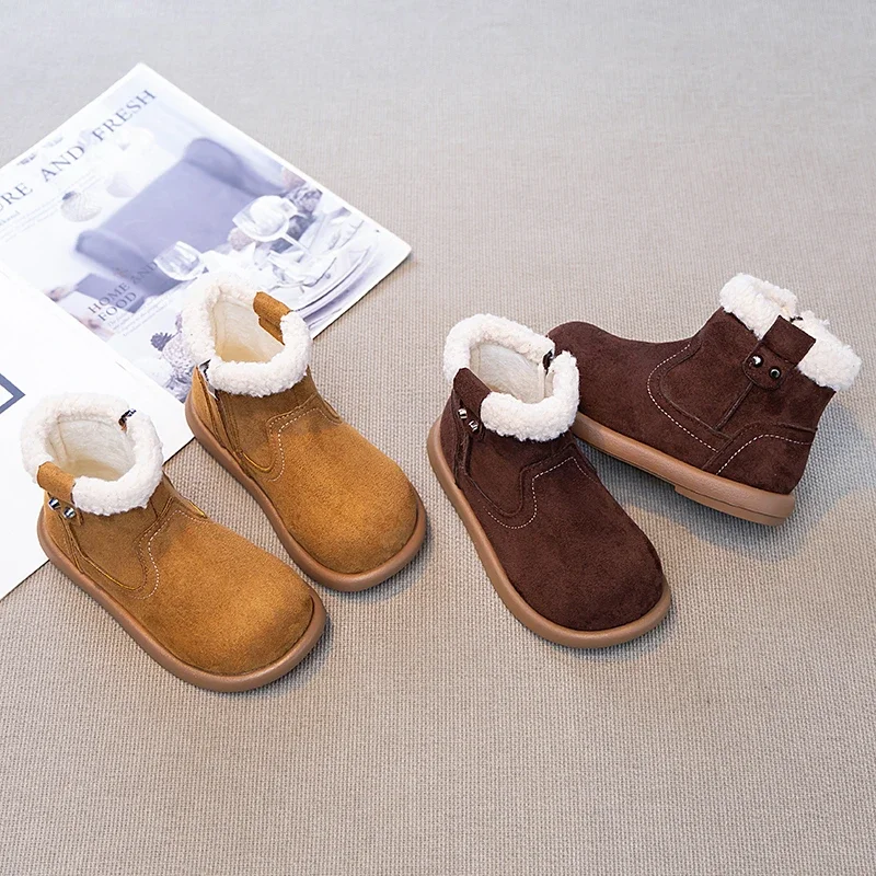 

Girls Casual Boot with Side Zipper Kids Ankle Boots Suede Warm 2025 Winter New Children Fashion Short Boots Soft Bottom Non-slip