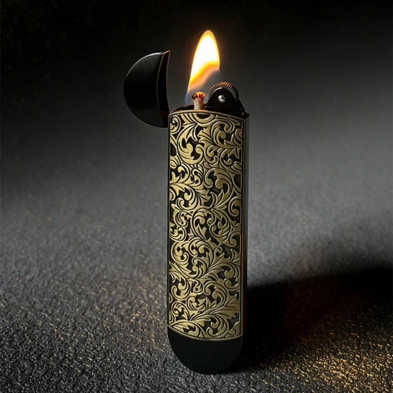 New retro fashion embossed outdoor lighter portable personalized zinc alloy inflatable lighter smoking accessories men's gift