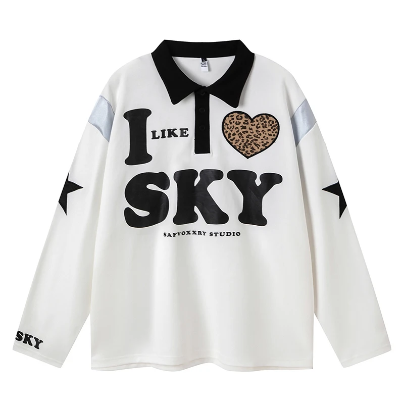 

Autumn Mens Oversized Long Sleeve T-shirts Hip Hop Polo Collar Patchwork Tshirts Harajuku Streetwear Casual Fashion Tops Tees