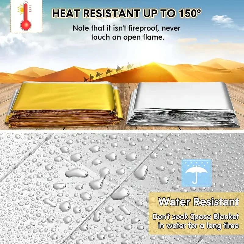 Lightweight Portable Emergency Blanket, All-Season Polyester Film Survival Blanket for Camping & Hiking