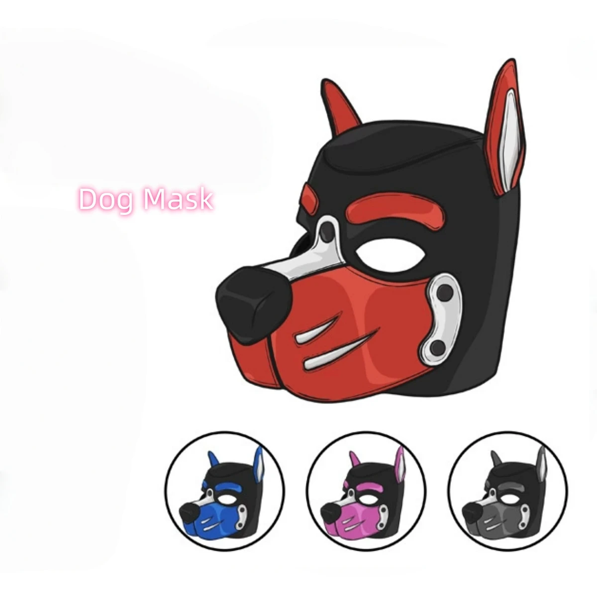 Unisex Mode Sexy Kostüme Halloween Welpen Spielen Party Paare Spiele Vollgesichts Fetisch Masken Kapuze Latex Offener Mund Hund Kopfbedeckung