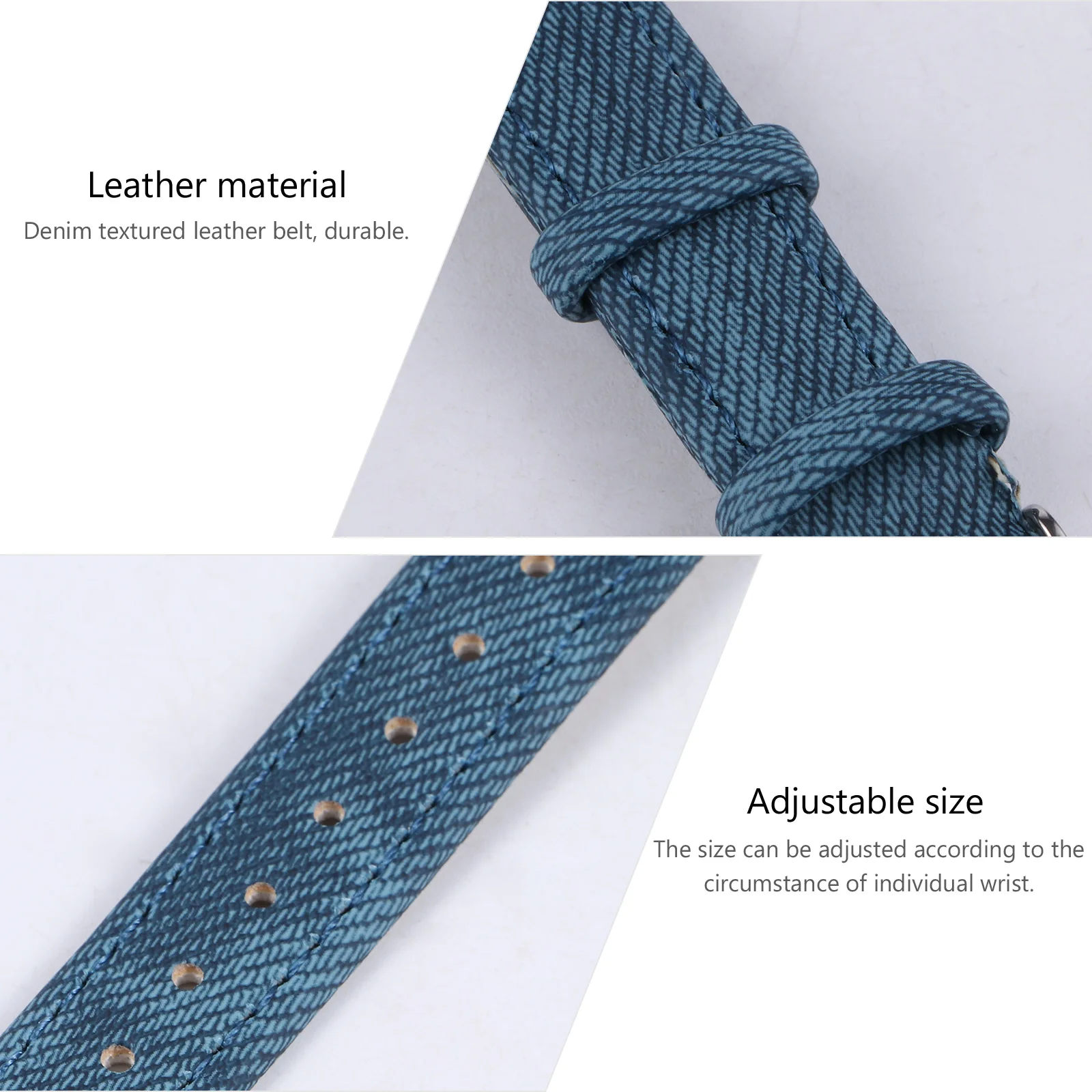 

Denim Textured Watch Strap Blue Jeans Wristb Adjustable Size for Men Women Fashionable Compatible 5 Replaceable