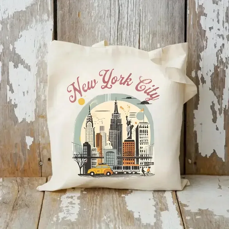 

Tote Bag Chic Paris New York Pattern Canvas Tote Bag Stylish and Durable Shoulder Bag for Everyday Use, Ideal for Trendy Bags