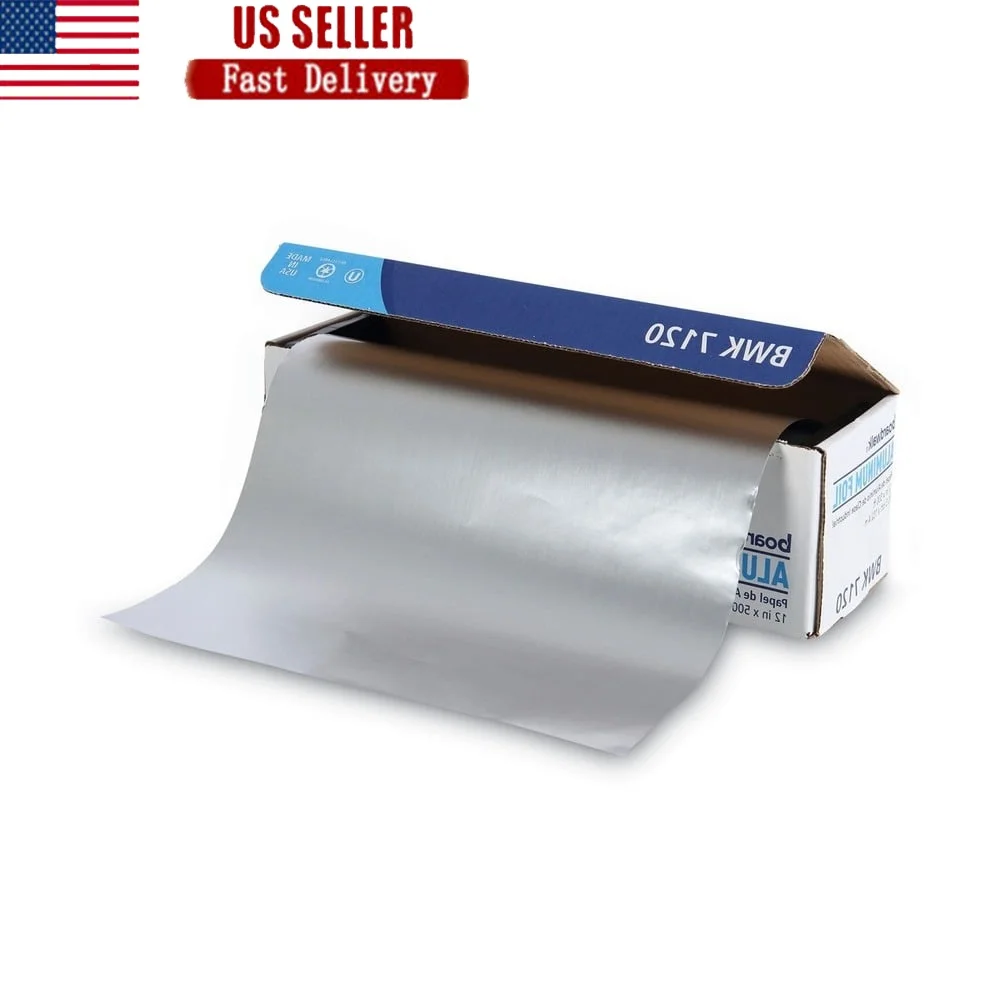 

Heavy Duty Aluminum Foil Roll 12 Inch 500 Feet Strong Durable Food Wrap Baking Freezing Wrapping with Cutting Edge