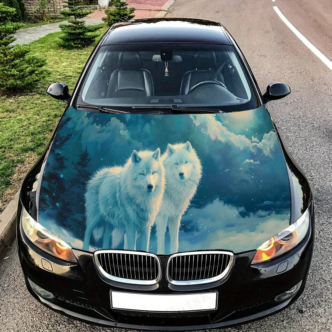 

Белый волк под лунным светом, обертка на капот автомобиля, цветная виниловая наклейка, графический капот грузовика, автоаксессуары, украшение, наклейка, подарок