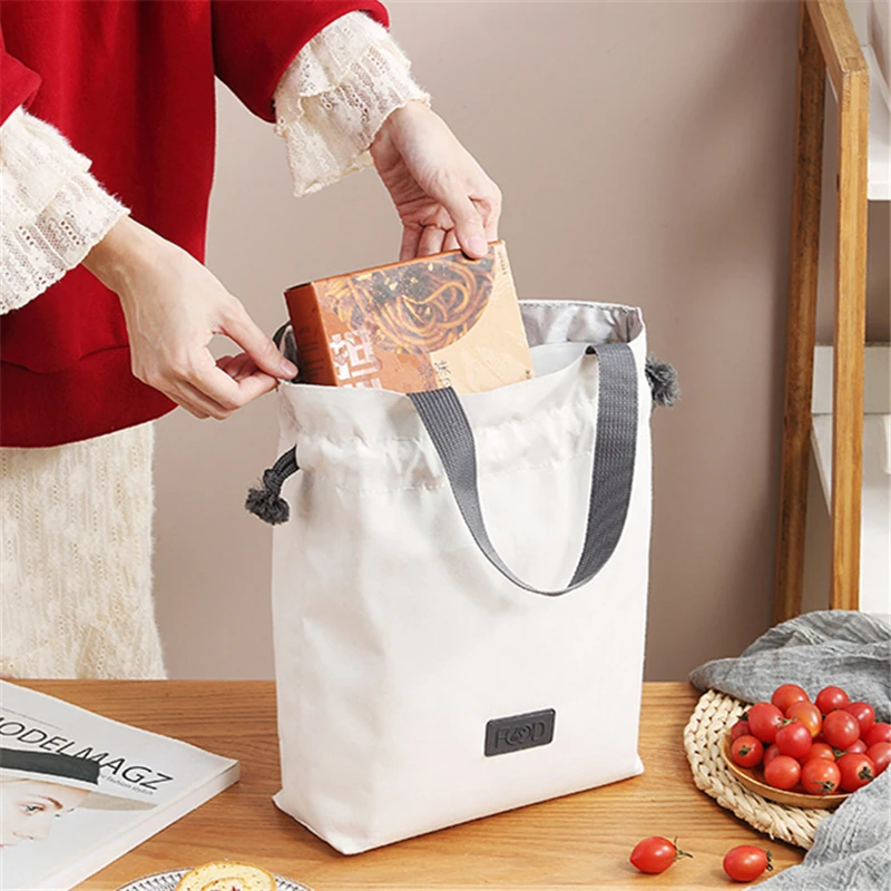 Portable Drawstring Women's Thermal Lunch Bags Waterproof Picnic Pouch Food Insulated Cooler Container Fridge Bag for Office