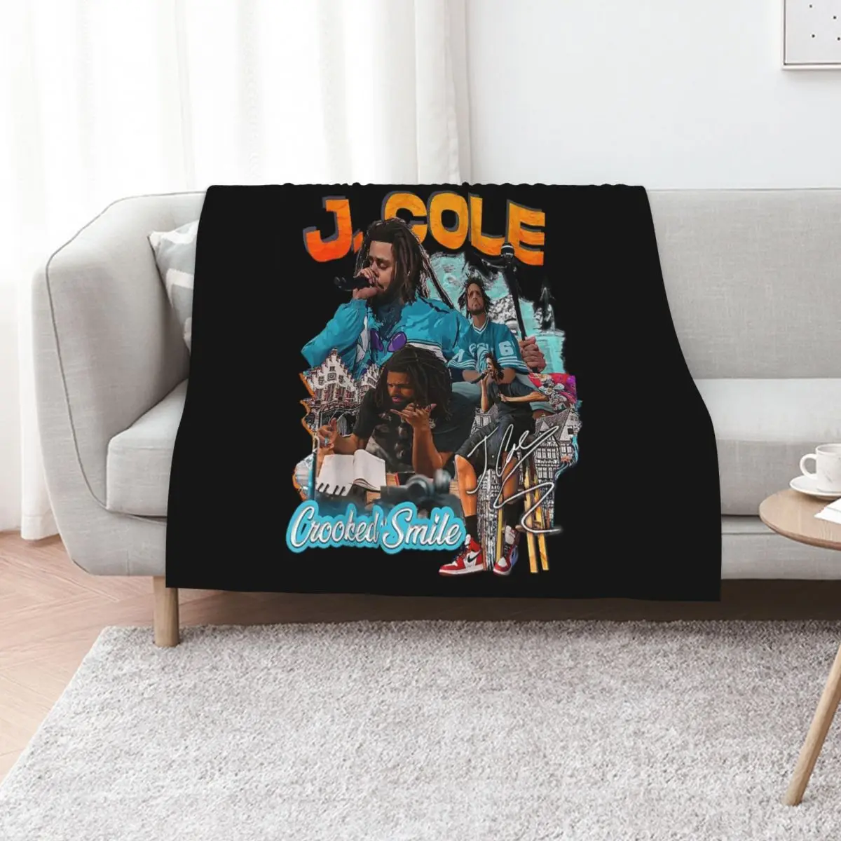 

J.Cole Tee For Men Women Rapper Retro Vintage Throw Blanket Quilt For Decorative Sofa Designers Giant Sofa Blankets