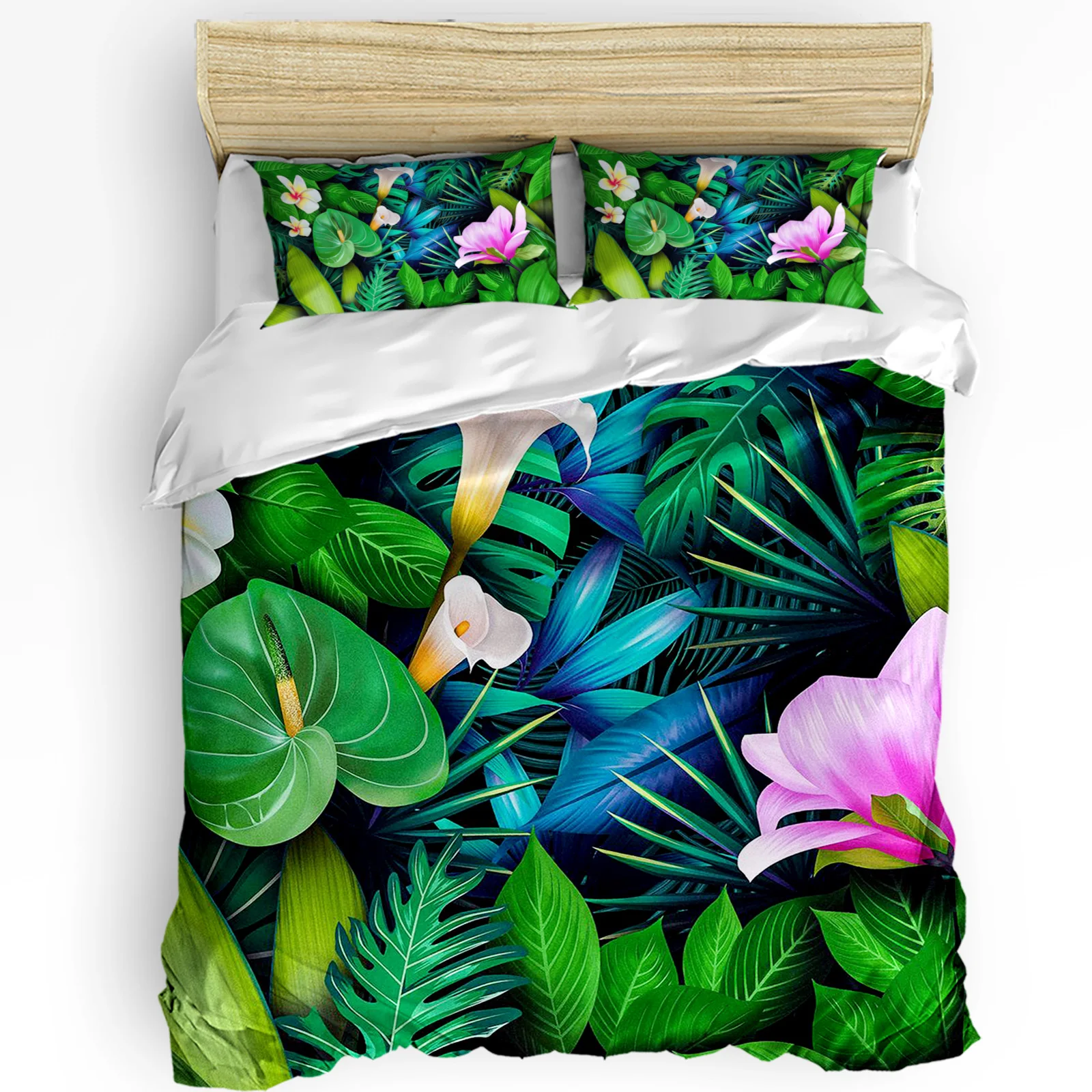 Green Plant Leaf Plumeria Flower Duvet Cover with Pillow Case Custom 3pcs Bedding Set Quilt Cover Double Bed Home Textile