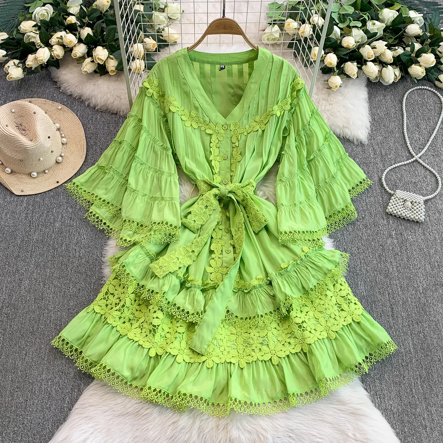 Vintage sexy kurzarm V-ausschnitt Gespleißt Kleid Chic Sommer Strand fairycore Vestidos Urlaub frauen kleidung