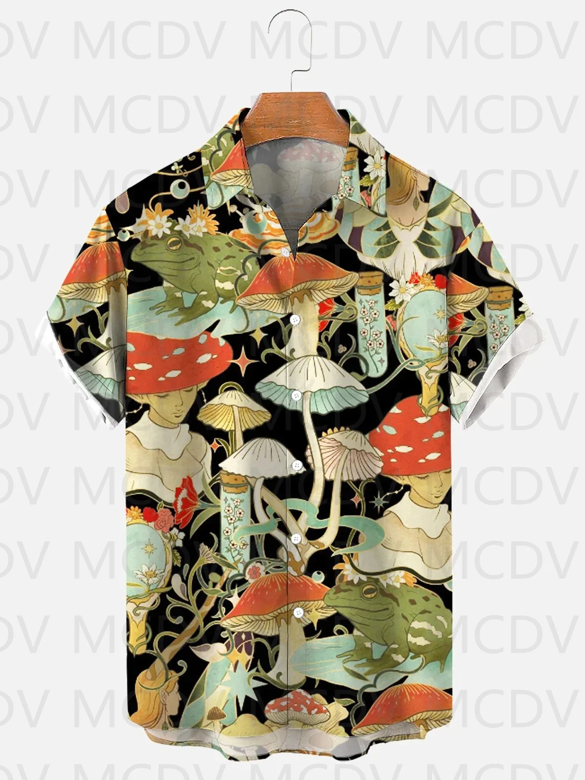 Royaura Vintage Skull Lily Print Men's For Women's Bowling Button Pocket Plus Size Shirt