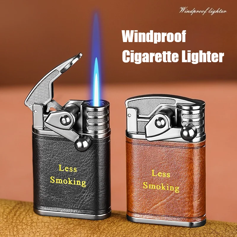 

Newest Cigar Igniter Rocker Arm Straight-rush Windproof Open Fire Lighter Metal Leather Cigarette Lighters & Smoking Accessories