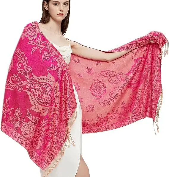 New Muslim Hijab Women Ethnic Style Islamic Jacquard Scarf Paisley Wrap Winter Warm Thick Cashmere Tassel Shawl Pashmina