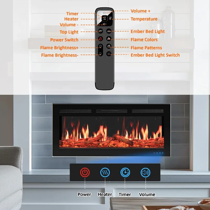 Realistic Flame Linear Built-In LCD Electric Fireplace for Household Car Hotel Application 3
