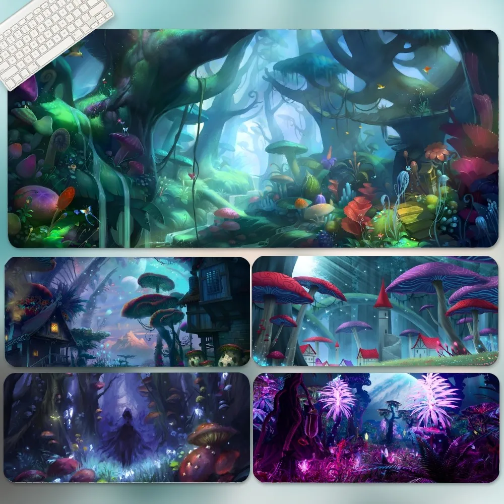 Magic Forest Poisonous Mushrooms Mousepad Large Gaming Mouse Pad LockEdge Thickened Computer Keyboard Table Desk Mat