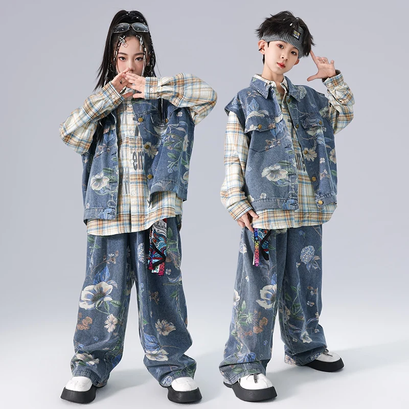 Ternos de dança de salão infantil, traje de dança de jazz para meninos e meninas, roupas legais de hip hop, roupa kpop, roupa de dança de rua dw10374