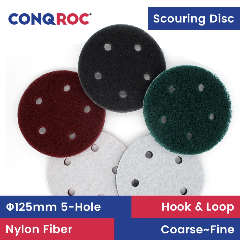 24 Pieces 125mm 5-Hole Scouring Discs Hook and Loop Nylon Scouring Pads for Rust Removing Metal Polishing