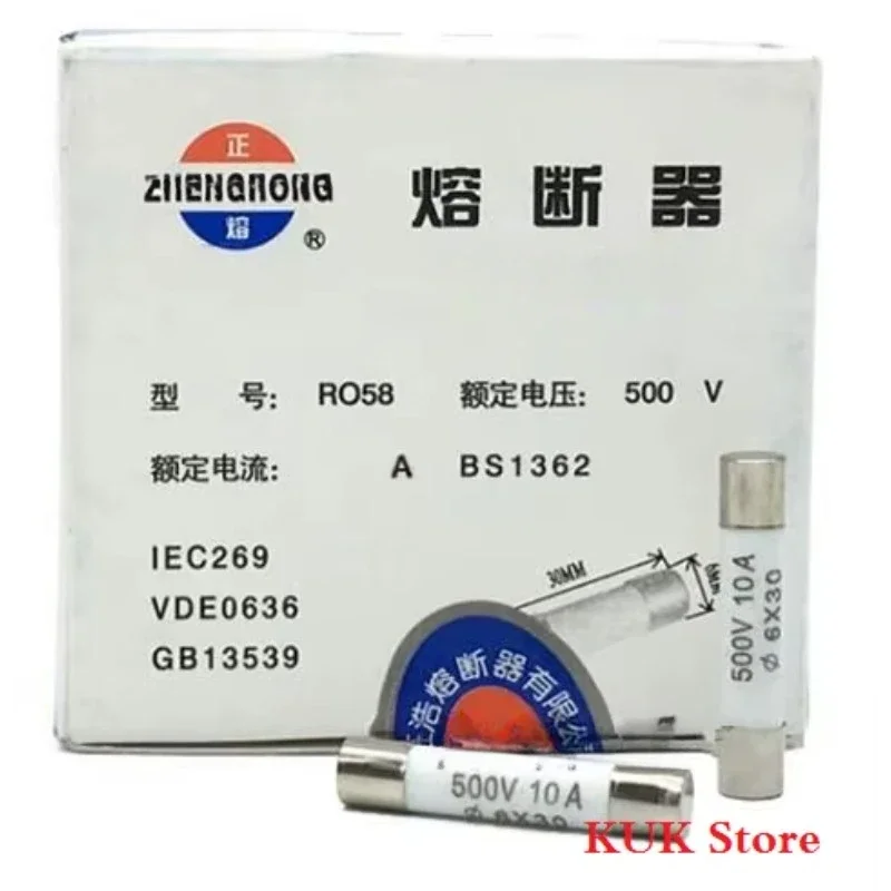 오리지널 100PCs, RO58, 6x30mm, 6x30mm, 500V 0.5A, 1A, 2A, 5A, 10A, 16A, 20A, 25A, 30A