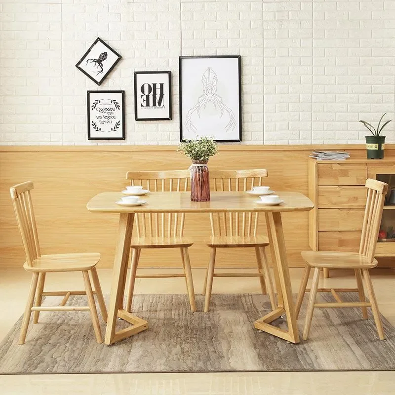 for Nordic Solid Wood Dining Table and Chair Set Rubber Wood Simple Rectangle 1 Table 4 Chairs for Small Apartment Eating