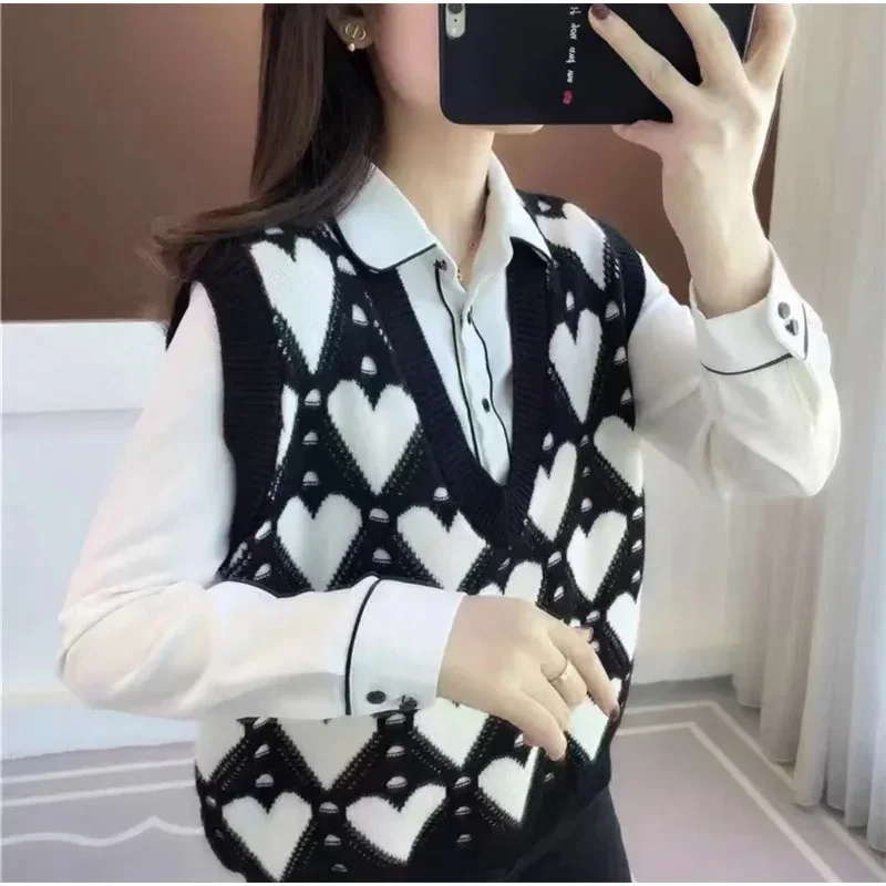 Fashion Women Vest Autumn Outerwear 2024 New Knitted Women\'s Autumn and Winter Sweater Korean Style V Collar Coat