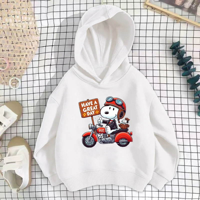 

Snoopy Kids Hooded Sweatshirt Anime Cartoon Print Crew Neck Pullover Boy Girl Winter Casual Warm Top Kawaii Child Clothing Gifts