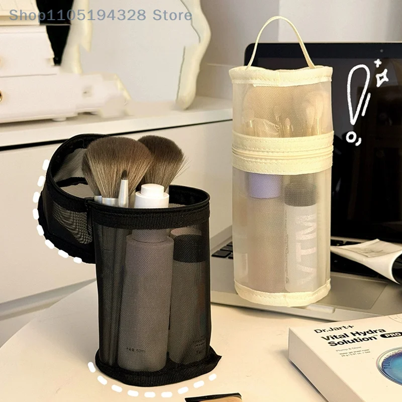 [MP]กระเป๋าเก็บแปรงแต่งหน้าแบบตาข่าย ใช้ได้สองแบบ พกพาสะดวก ความจุขนาดใหญ่ ที่วางแปรงแบบตั้งได้ สำหรับเดินทาง