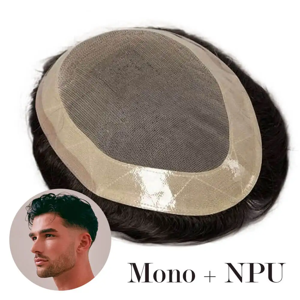Bulk Order Welcome Human Remy Hair Mono Men Toupee 7x9 6inch PU+NPU Base Man Hair Wig Color #4 #1B