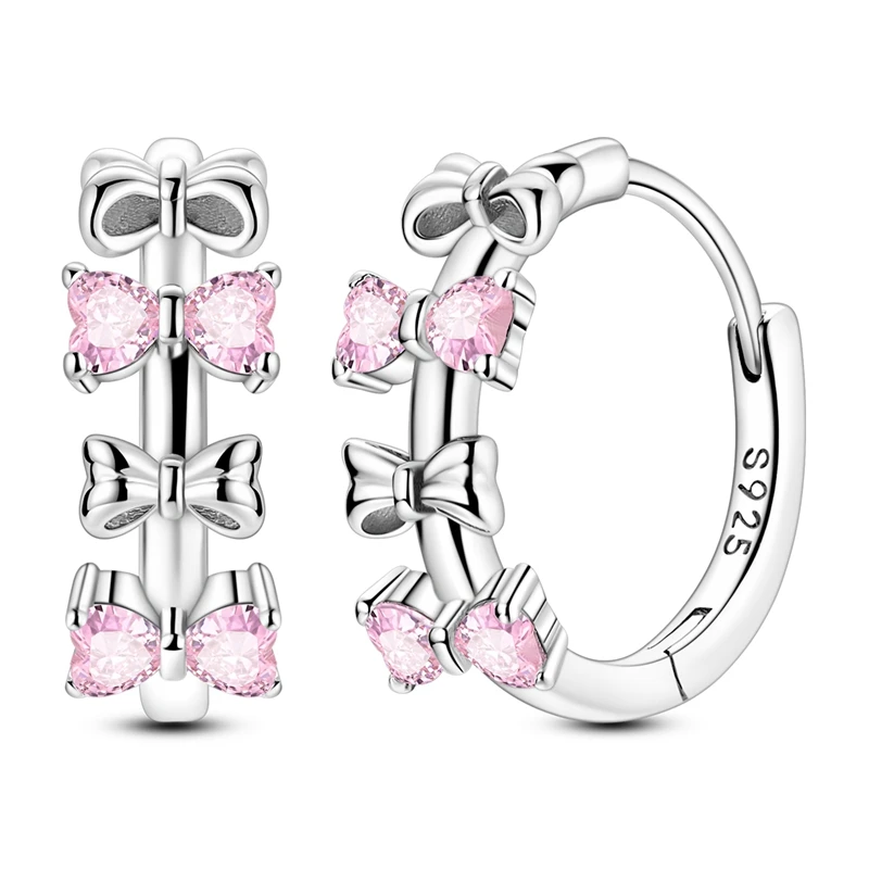 925 Sterling Silver Earrings Women Multi-Layered Sparkling Heart Bow Hoop Earring For Anniversary Wedding Jewelry Gifts
